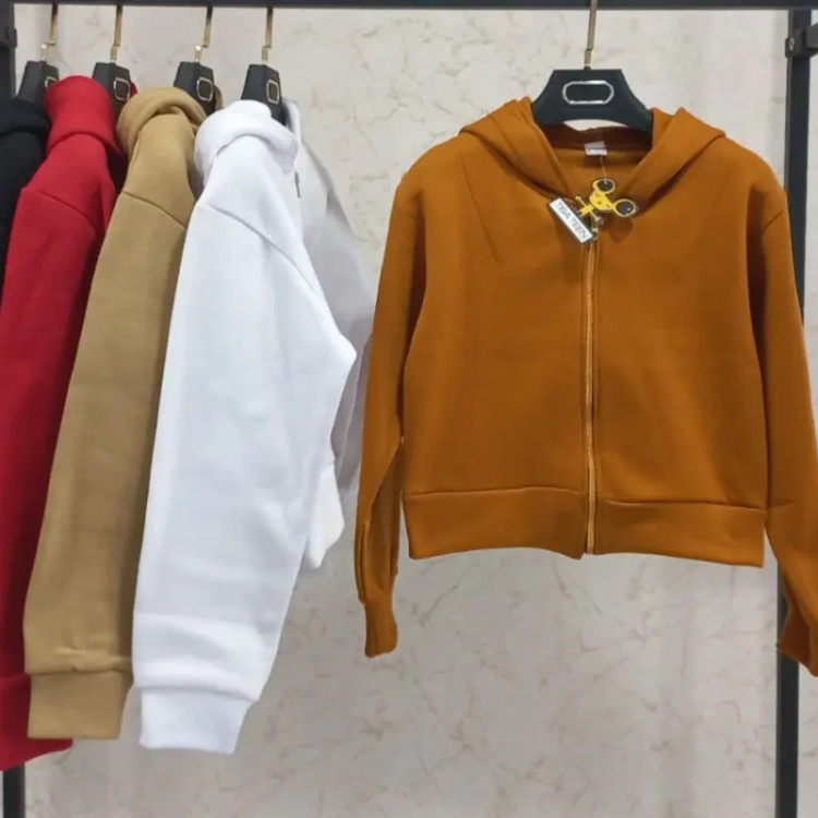 36-2هودی کراپ دخترانه جلو زیپ کلاهدار کرکی