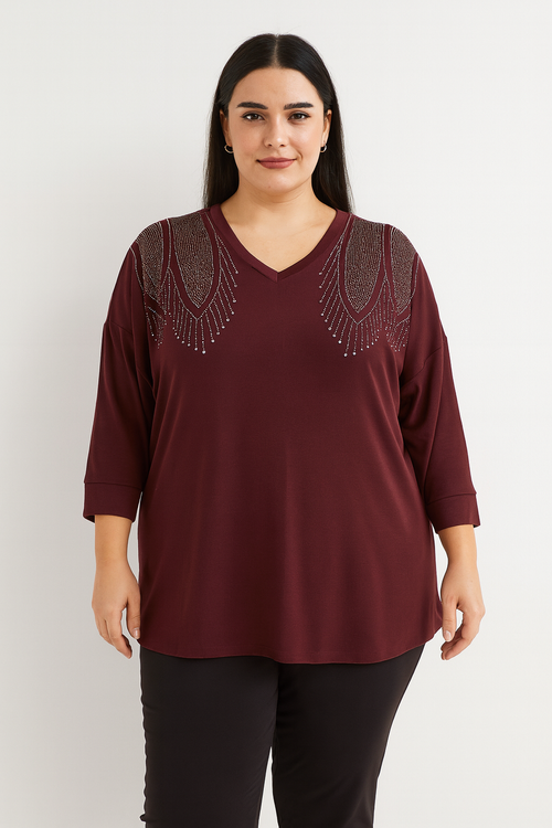 32-تونیک زنانه نگینی کیمونو مرینوس-فری سایز بزرگ